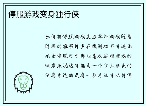 停服游戏变身独行侠